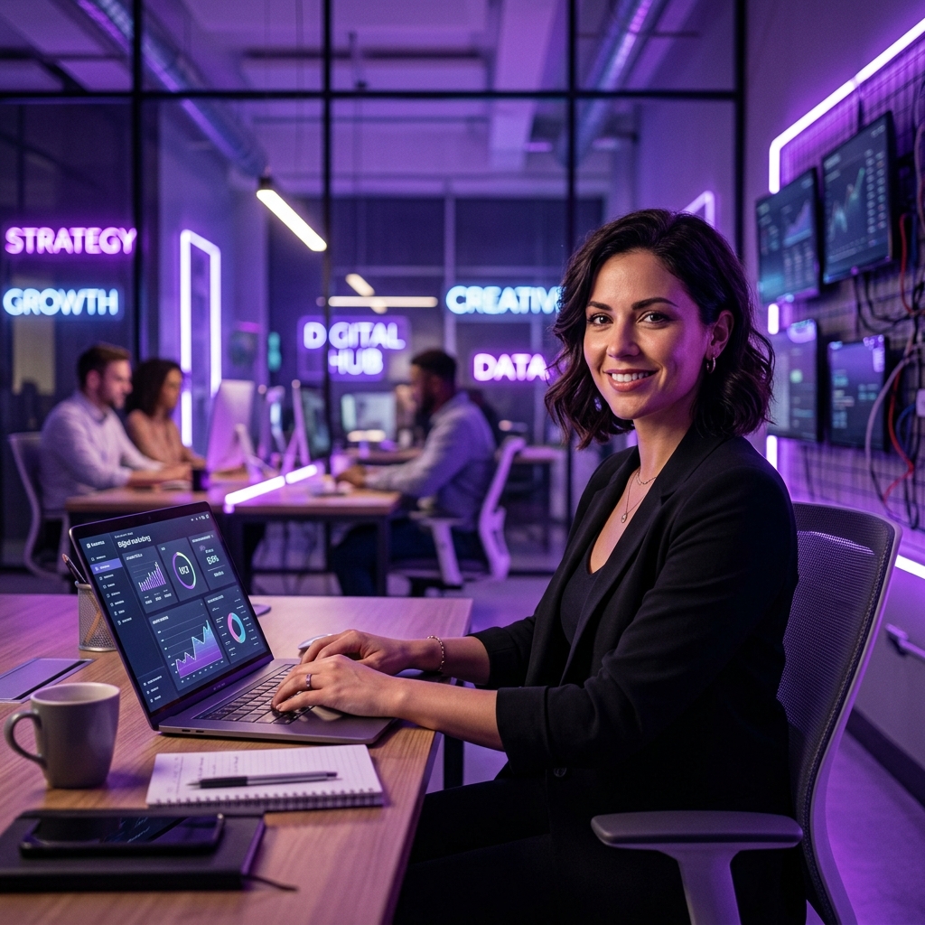 Digital marketing specialist reviewing campaign performance on a laptop